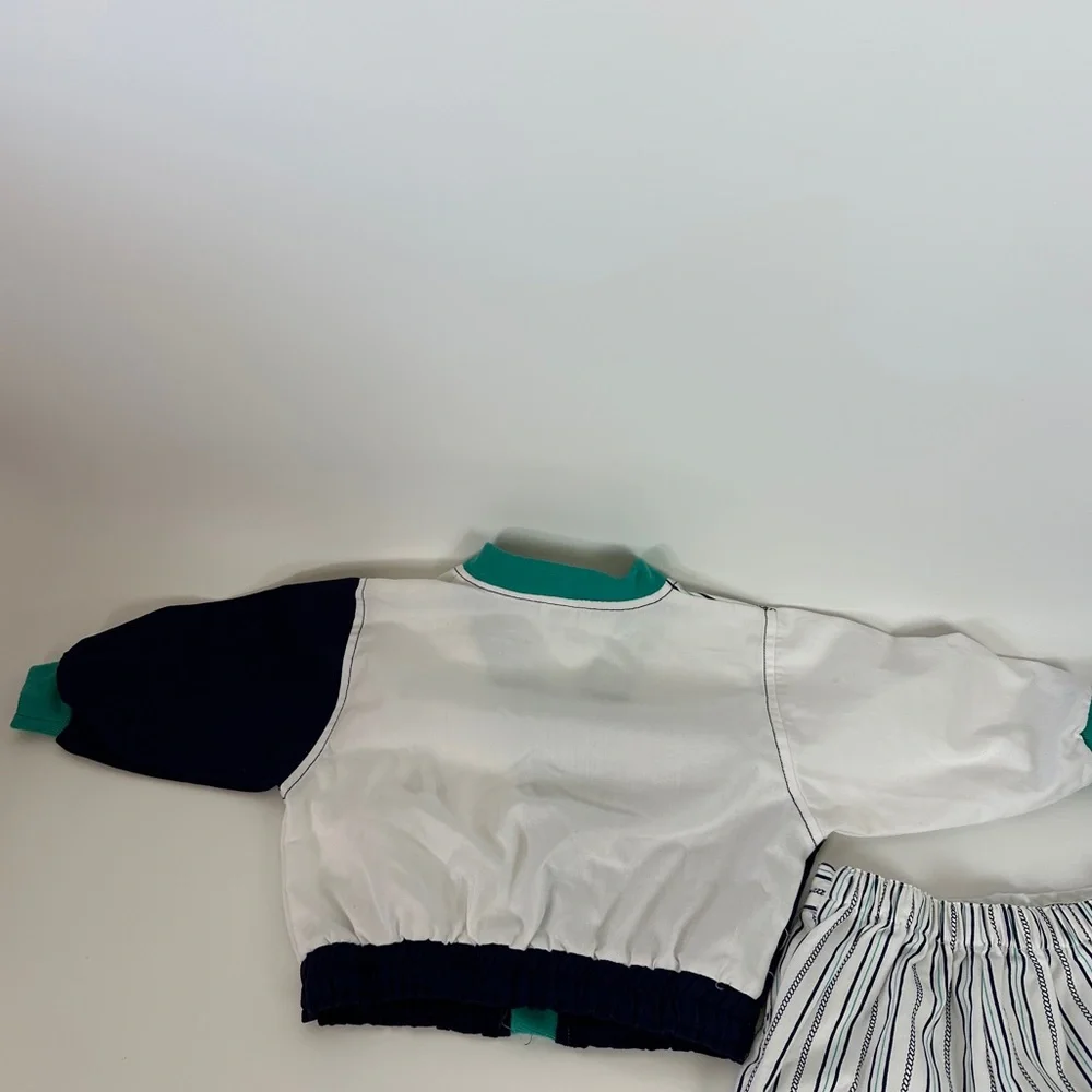 Vintage 18 Months Baby‎ Toddler 2 PC Outfit Set Sail Boat Nautical Teal & Navy